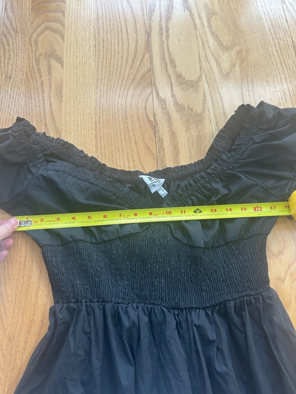 Princess Polly Black Mini Dress Size 10 Milkmaid Smocked Puff Sleeve Tiered - Picture 7 of 9
